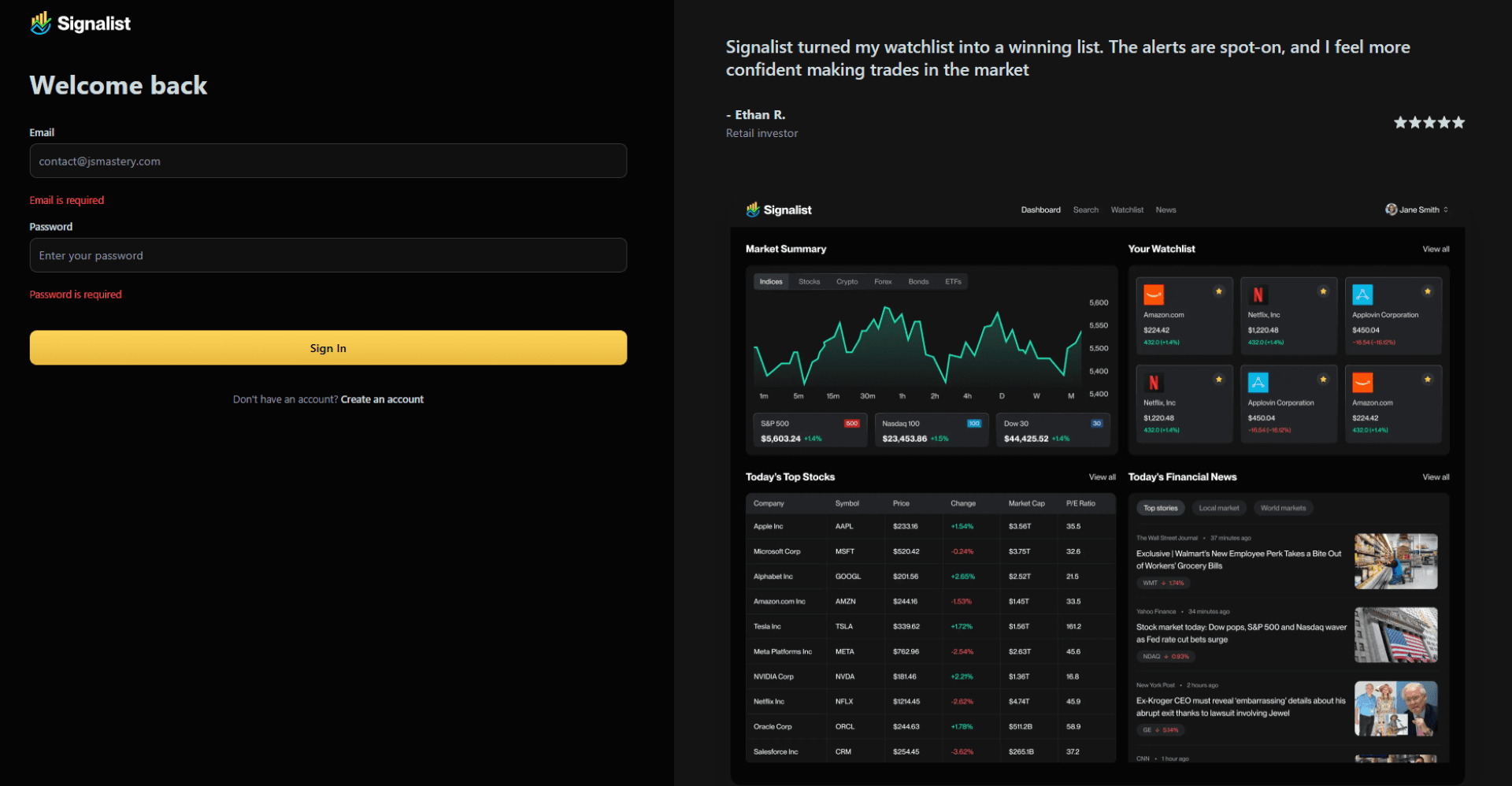 Signalist Stock Market - Project Screenshot